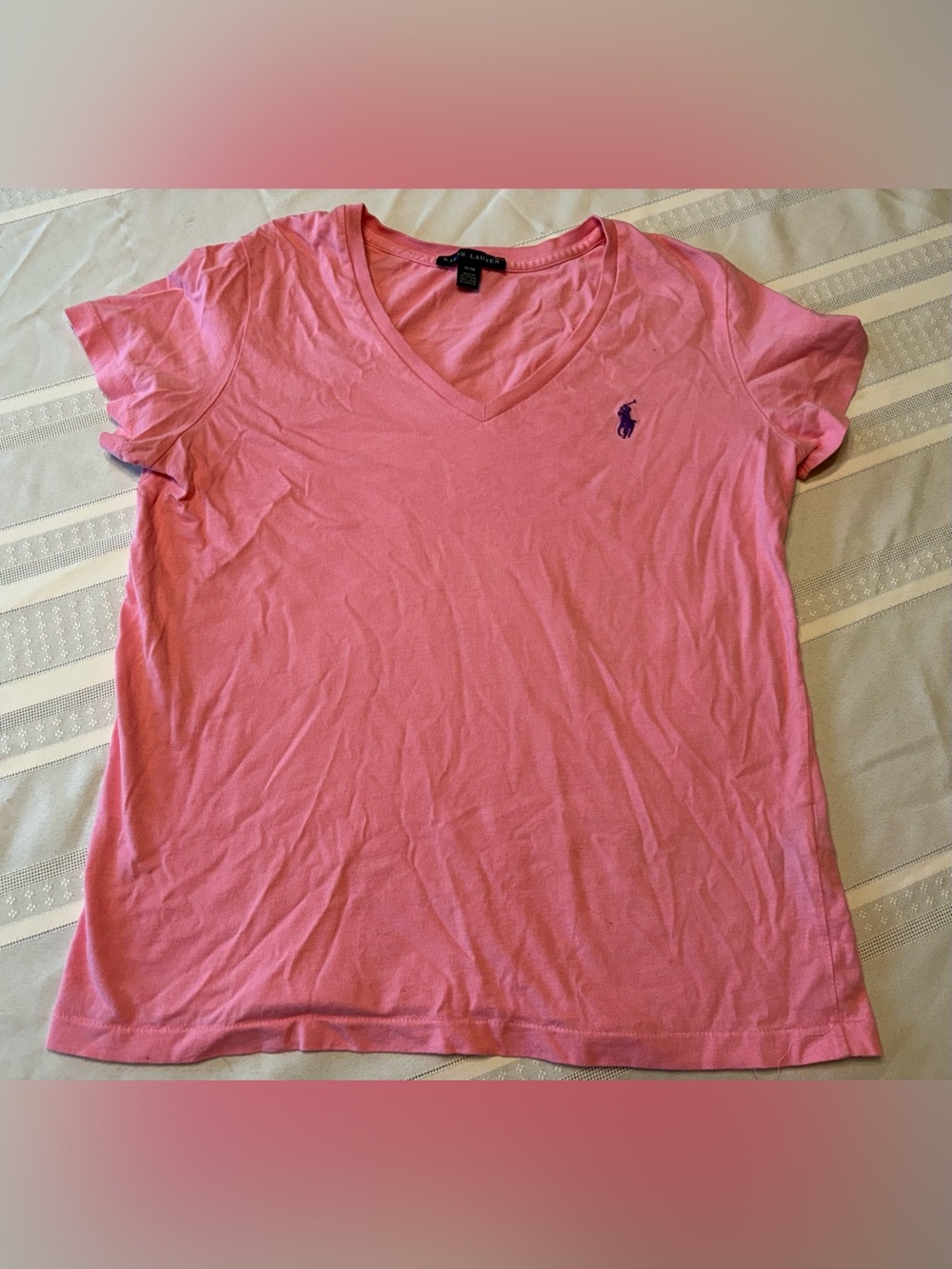 Ralph Lauren Pink V-Neck Short Sleeve Tee with Navy Pony